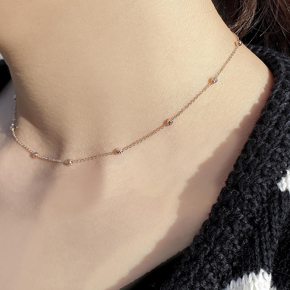 14K 18K 여자 명품 선물 심플 데일리 미러 컷팅 볼 초커 롱 금 목걸이 - 상세 이미지 2