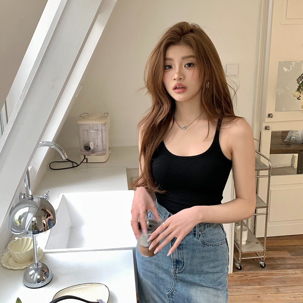봄 여름 데일리 이너웨어 레이어드 골지 백리스 민소매 나시티 모달 슬림핏 블랙 그레이 - 상세 이미지 4