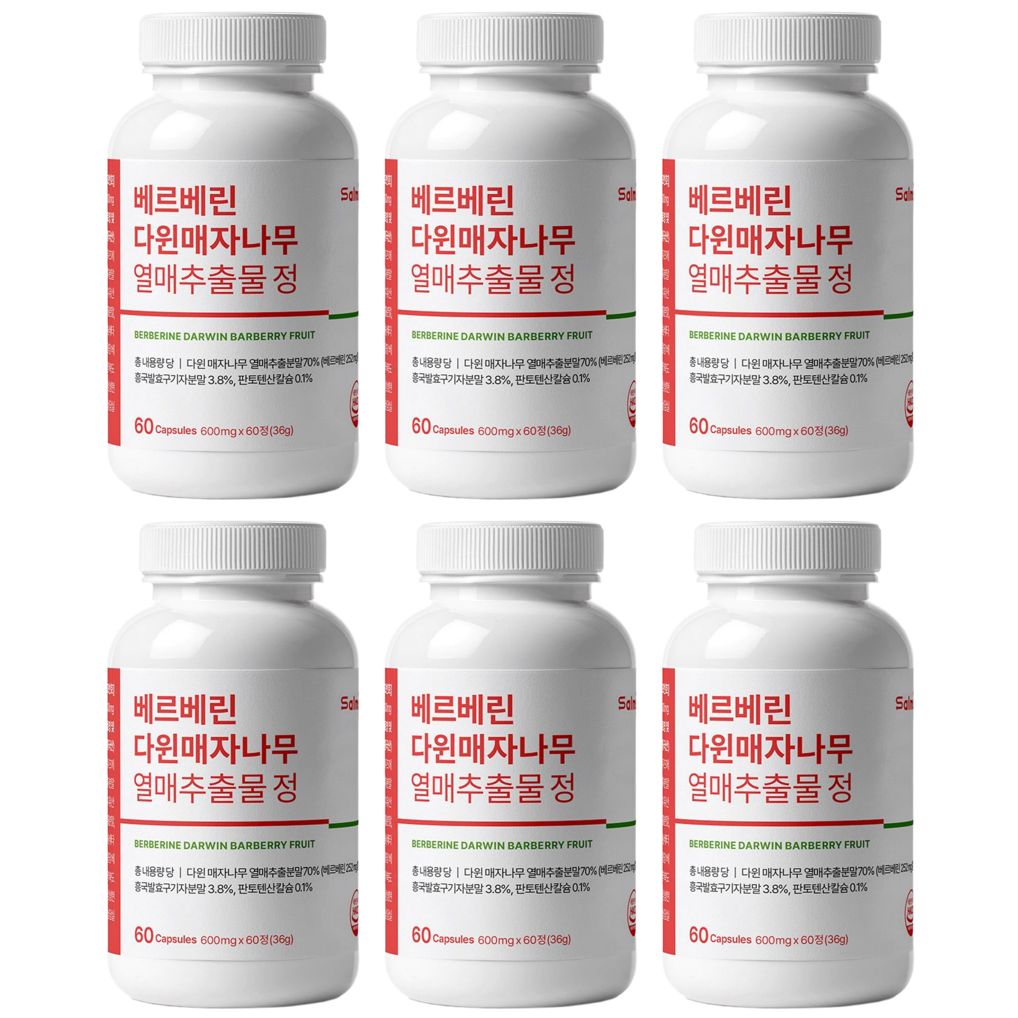 베르베린 다윈매자나무열매 추출물 정 60정 김치유산균 구기자 링곤베리 로즈힙 x 6개