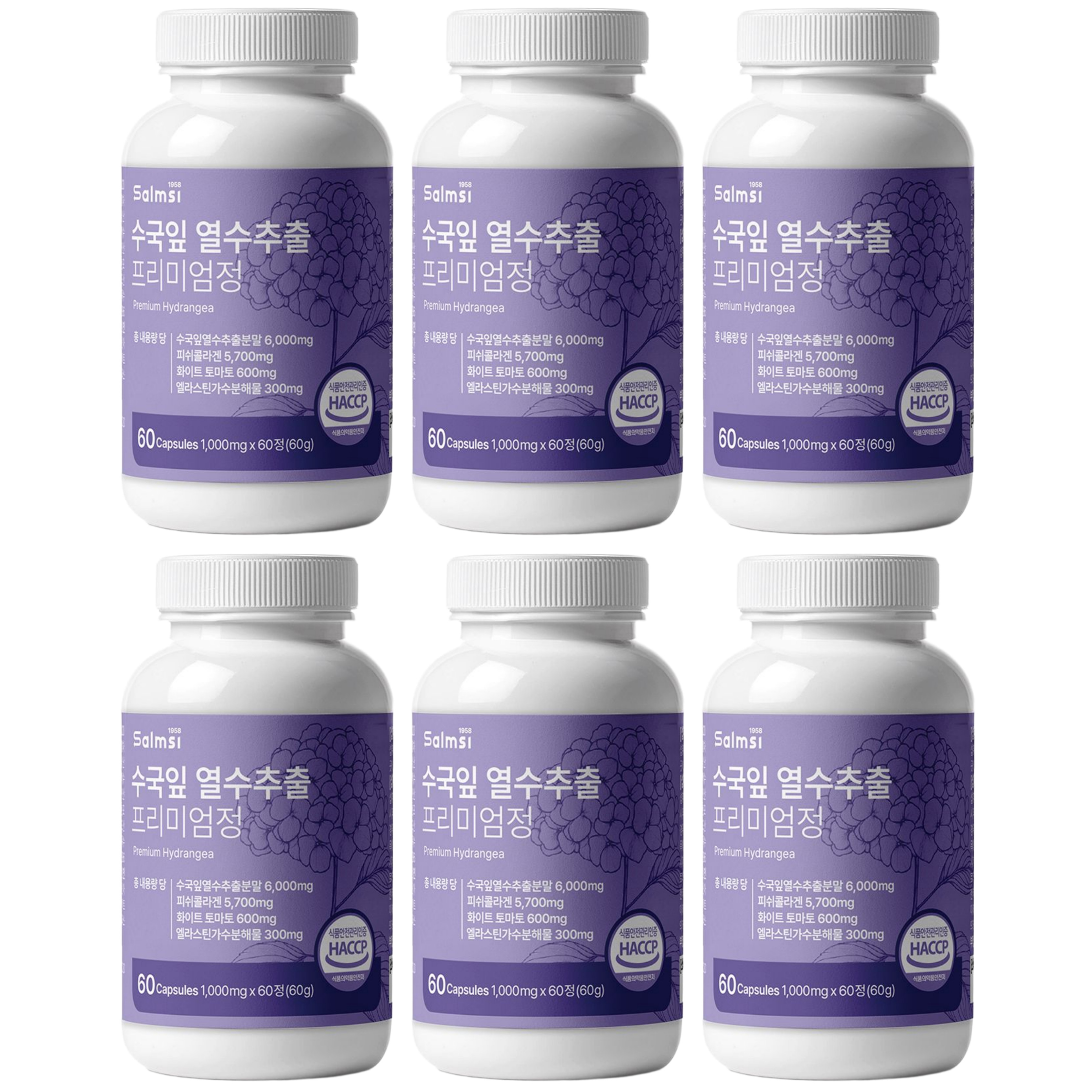 수국잎 열수추출 프리미엄 정 1,000mg x 60정 비타민 피쉬콜라겐 히알루론산 x 6개 - 메인 이미지