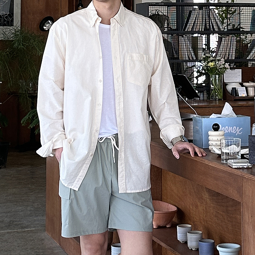 남자 셔츠 여름 오버핏 마 남방 남자린넨셔츠 - 상세 이미지 4