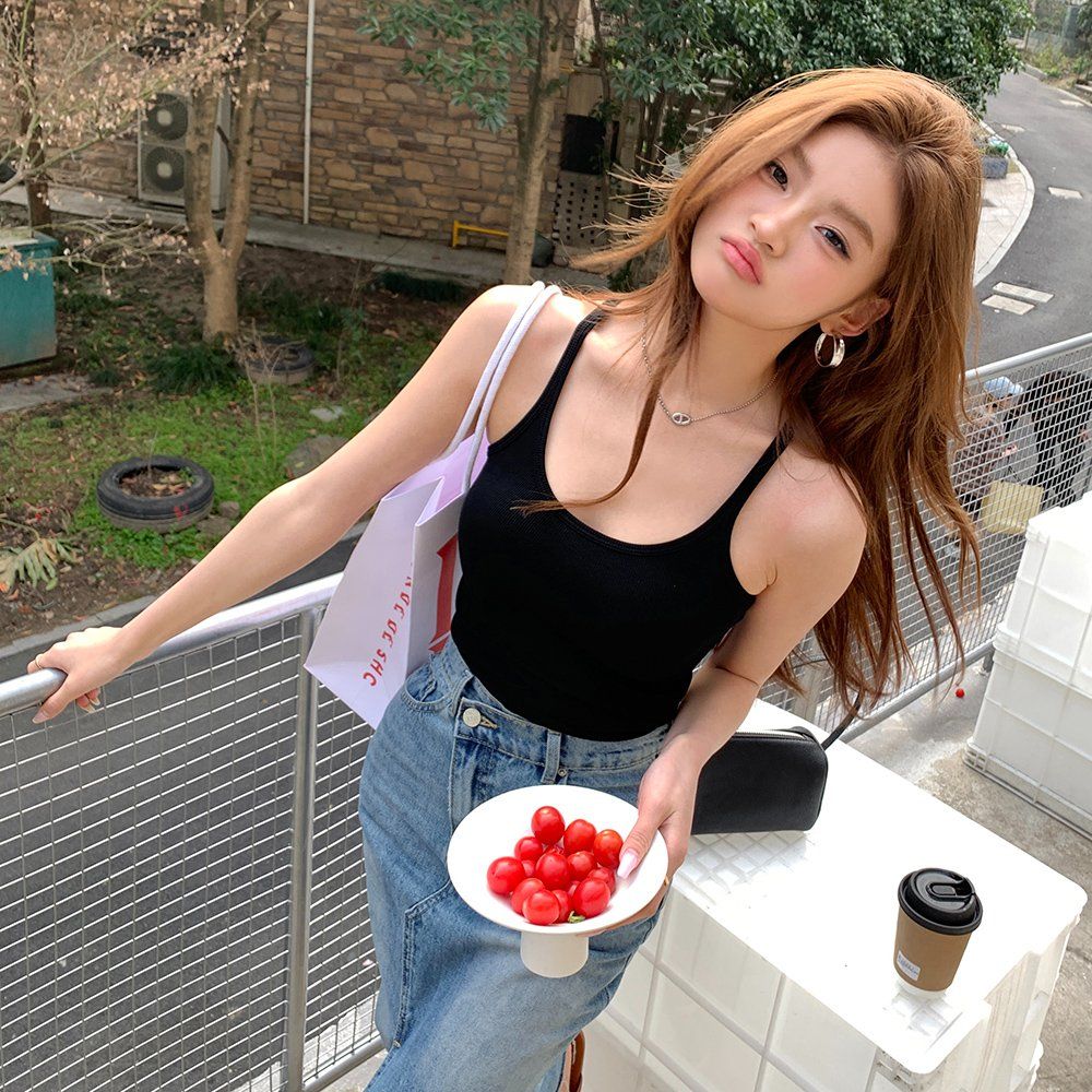 봄 여름 데일리 이너웨어 레이어드 골지 백리스 민소매 나시티 모달 슬림핏 블랙 그레이 - 메인 이미지