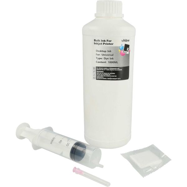 vhbw 호환 잉크 카트리지 캐논 프린터용 리필 잉크 염료 검정 1000ml : 해리움마켓