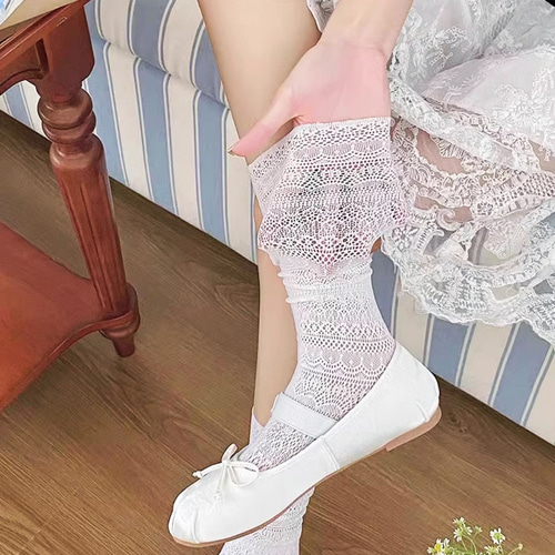 에브리디 여성 레이스 패턴 양말 장목 긴목 루즈삭스 모니카 3종세트 - 상세 이미지 5