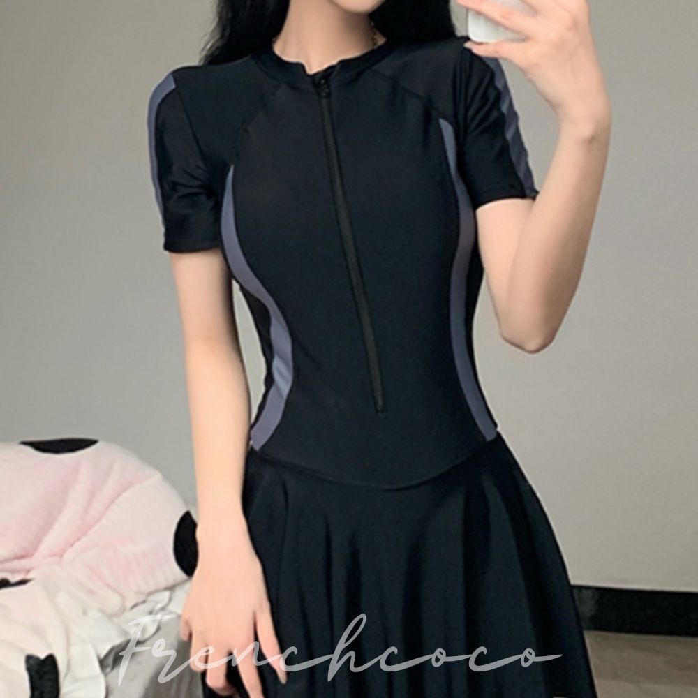프렌치코코 여성용 비치웨어 예쁜래쉬가드 플레어 원피스형 서핑 수영복 래쉬가드 - 상품 이미지