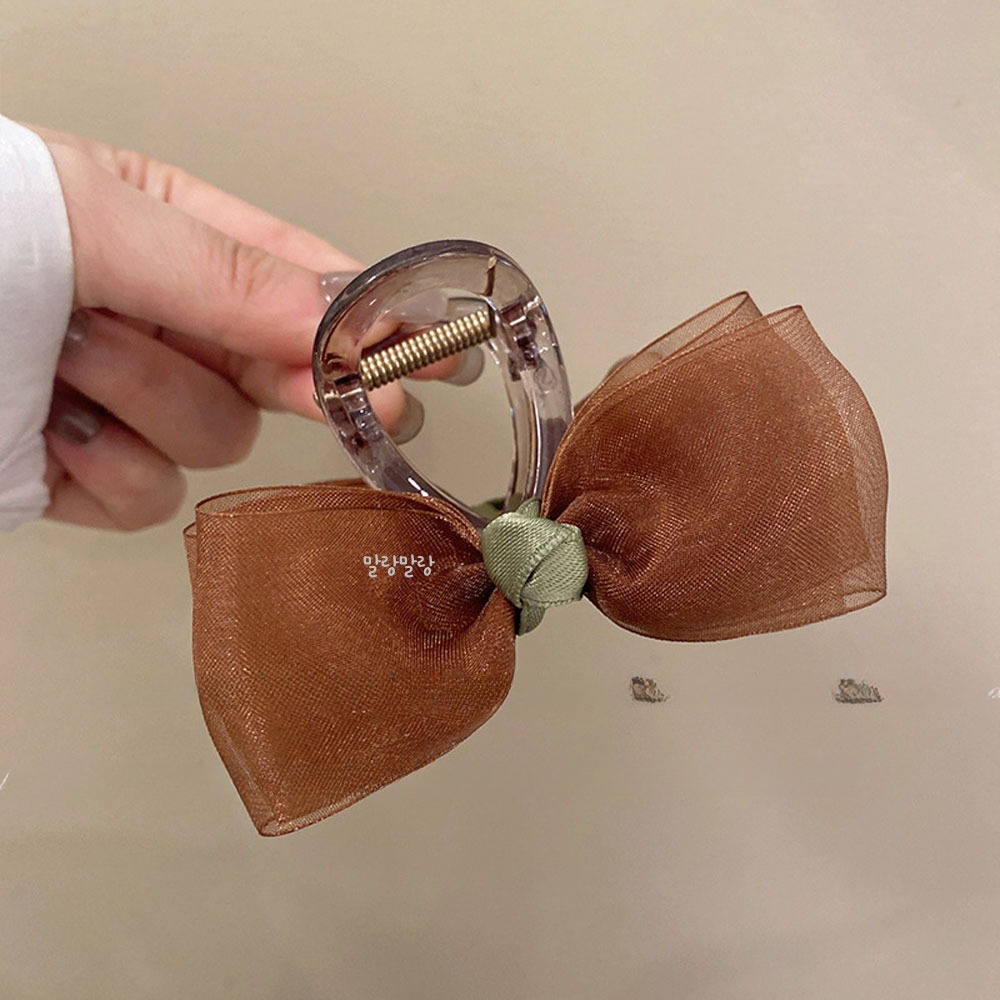 러블리 오간자 리본머리핀 포니테일집게핀 고급 반머리 헤어핀 - 상세 이미지 3