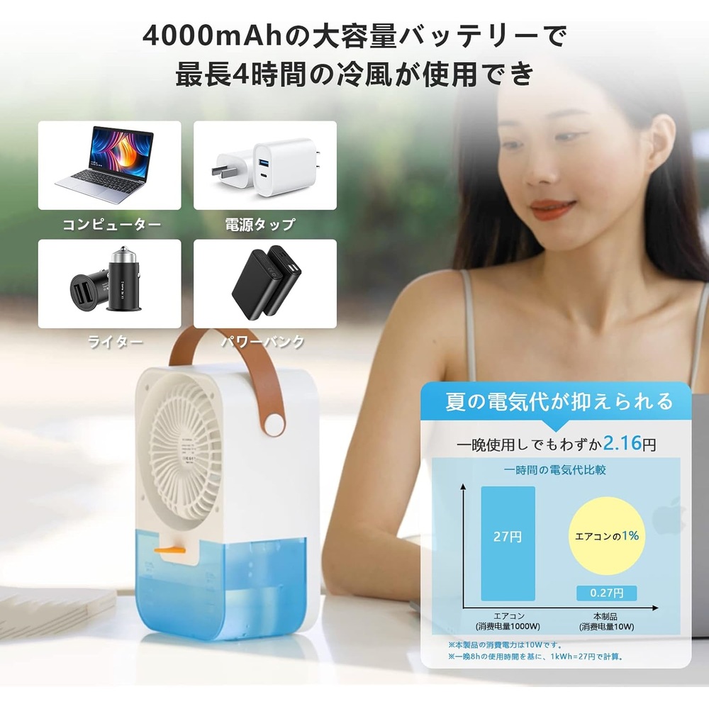 POLENTAT 냉풍기 선풍기 탁상 캠프 차량용 충전식 미니 에어컨 - 상세 이미지 5