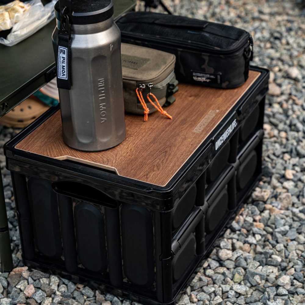 원스위크라이프 캠핑 손잡이 접이식 수납 폴딩 박스 상판 테이블 50L, 블랙