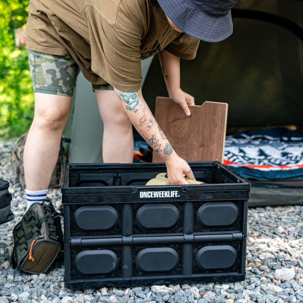 원스위크라이프 캠핑 손잡이 접이식 수납 폴딩 박스 상판 테이블 50L, 블랙