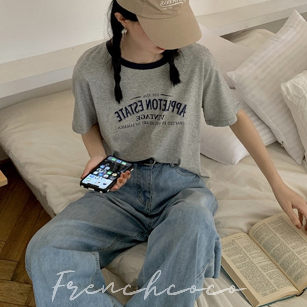 프렌치코코 레터링 여름티셔츠 면반팔 크롭 루즈핏 시원한 냉감 쿨링 - 상품 이미지
