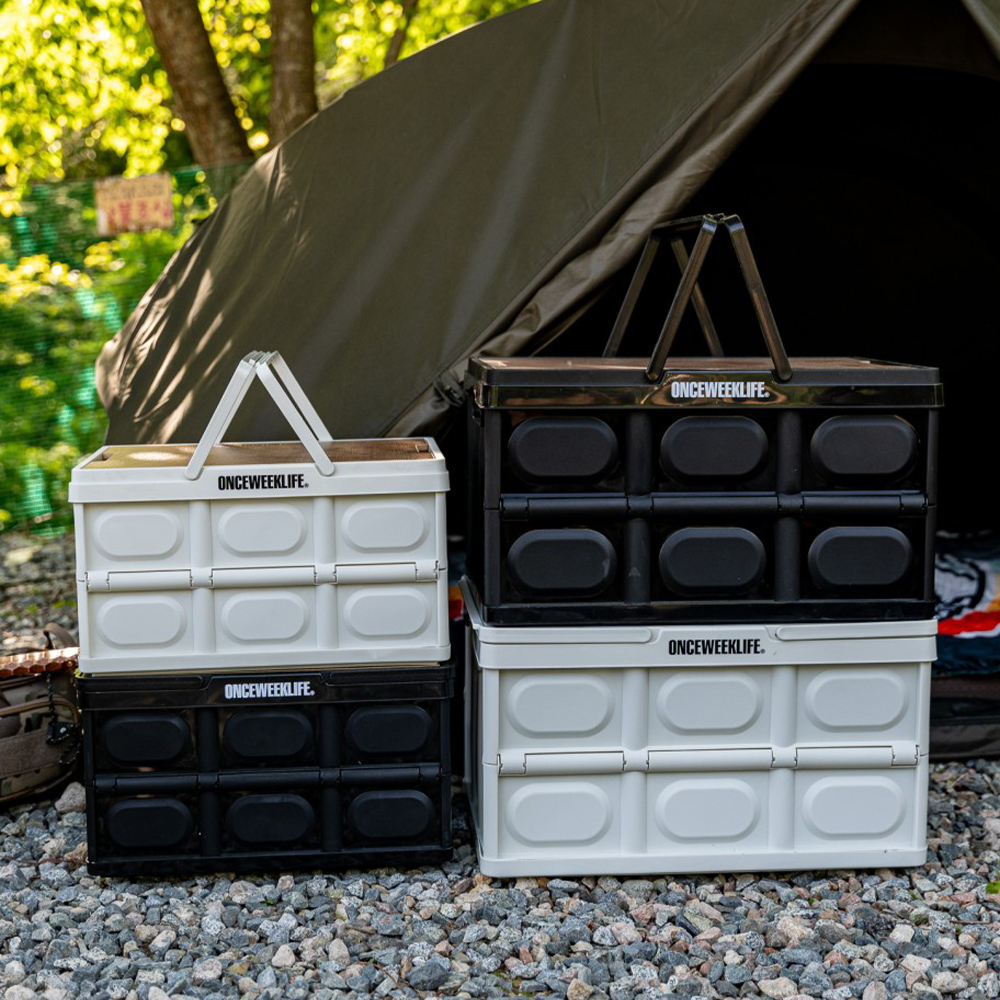원스위크라이프 캠핑 손잡이 접이식 수납 폴딩 박스 상판 테이블 50L, 블랙