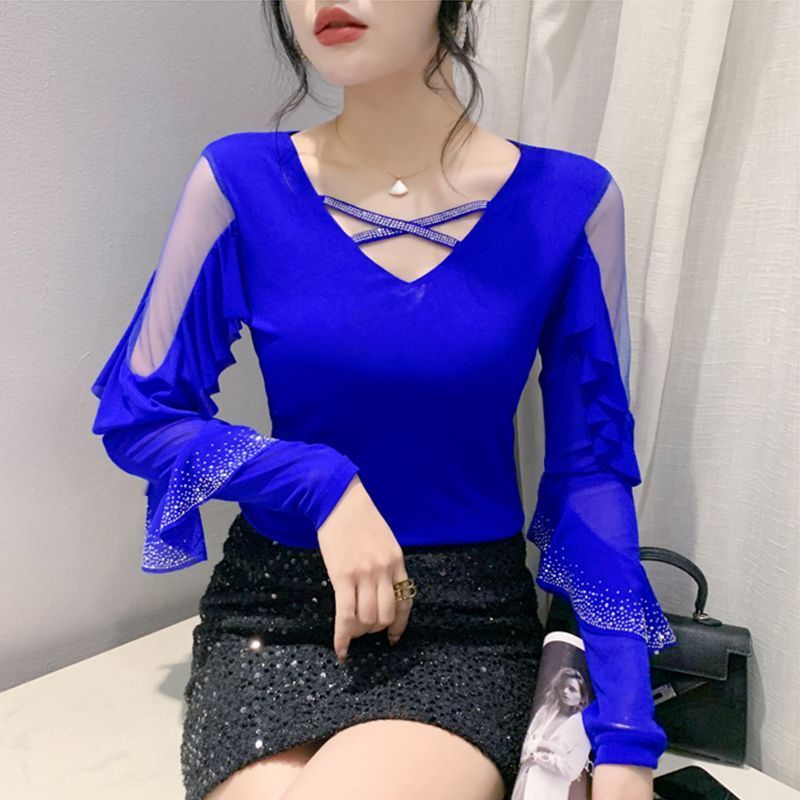 라틴댄스 밸리댄스복 벨리 스커트 시스루 공연복 밸리탑 긴팔 상의 라인댄스복 힙스카프 벨리복 화이트 M - 상세 이미지 2