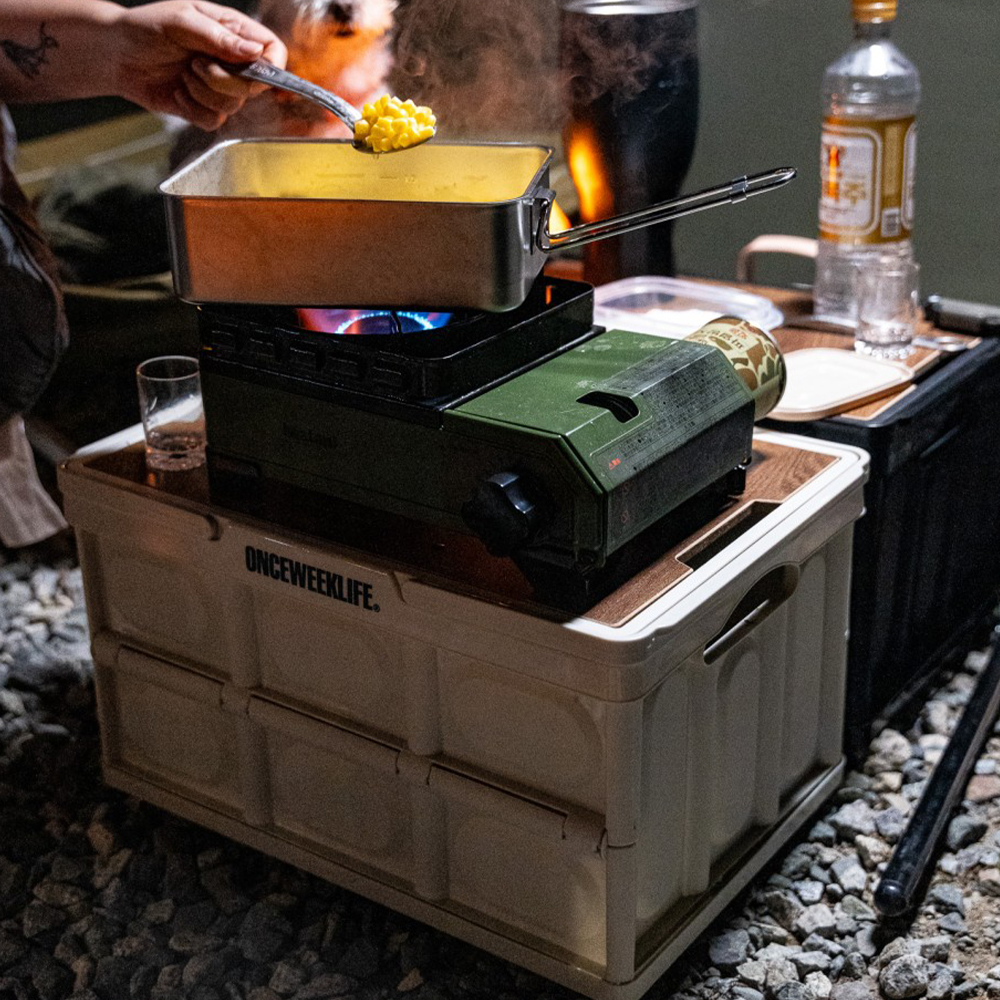 원스위크라이프 캠핑 손잡이 접이식 수납 폴딩 박스 상판 테이블 50L, 블랙