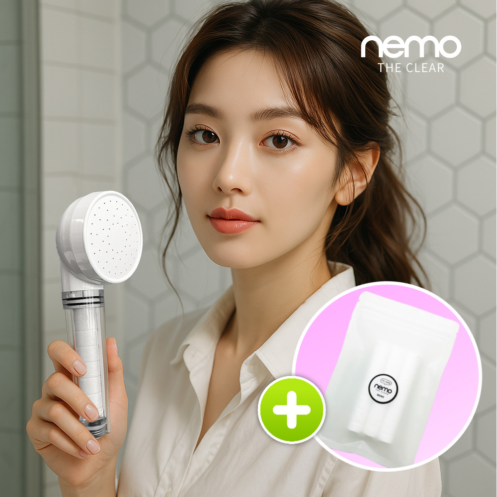 [국산] 여행용 샤워기 필터 1+3개 미니 해외여행 필터샤워기 네모워터