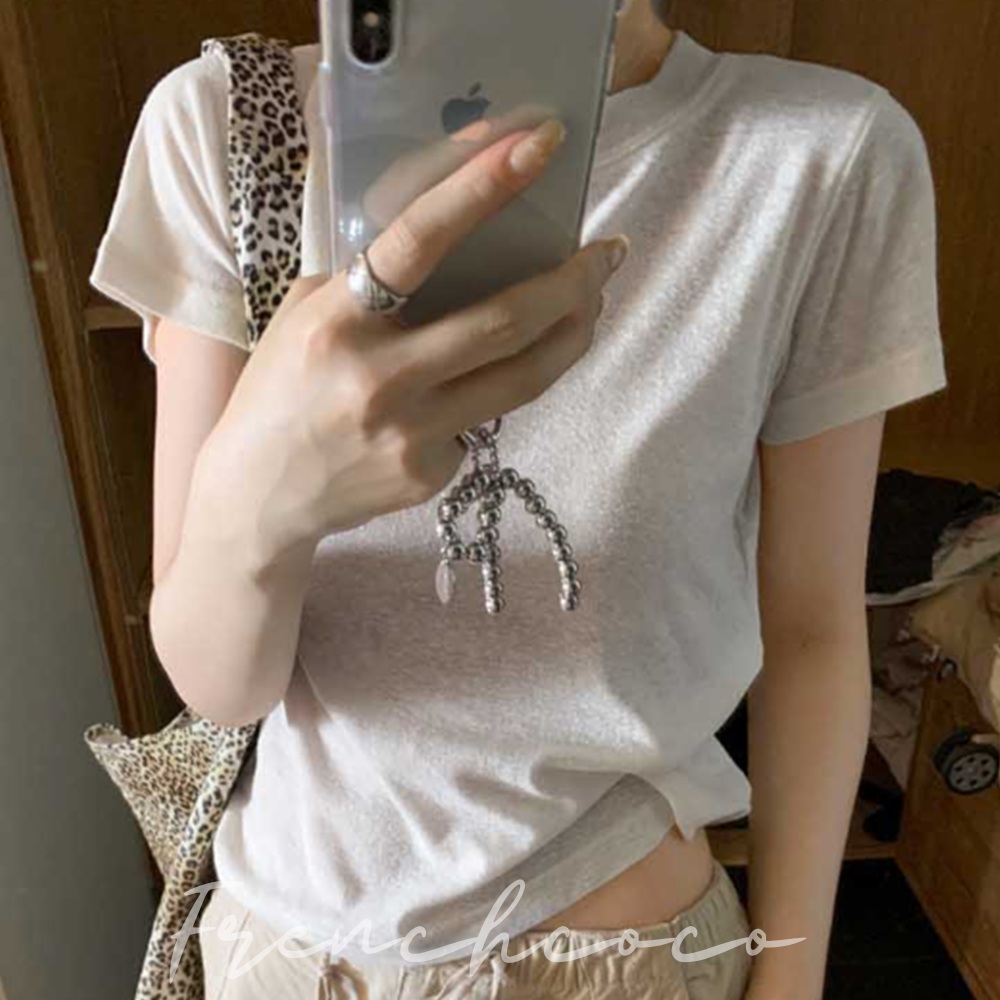 프렌치코코 얇은 티셔츠 여름반팔 셔츠 이너 면티 무지면티 흘러내리는핏 - 상품 이미지