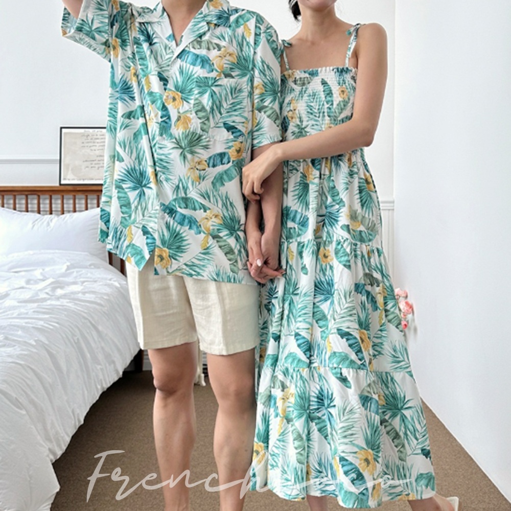 프렌치코코 하와이안 커플룩 남자셔츠 여자원피스 썸머 비치 웨어