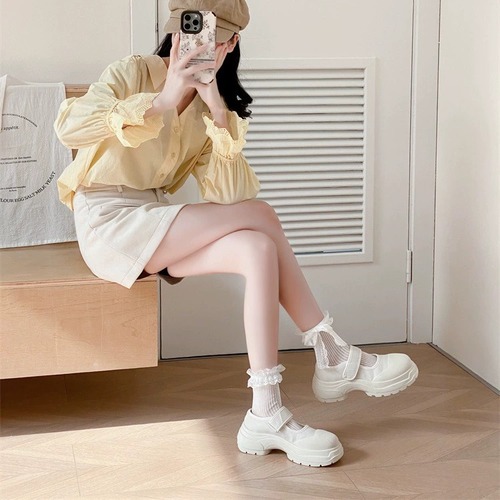 에브리디 여성 시스루 리본 러플 레이스 패션 중목 양말 발레코어 아르떼 2종세트 - 상세 이미지 5