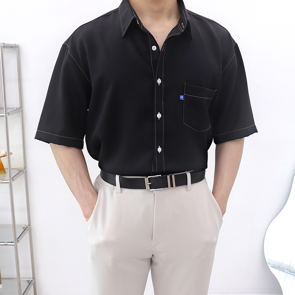 남자블랙셔츠 남성흰셔츠 링클프리반팔셔츠 - 상품 이미지