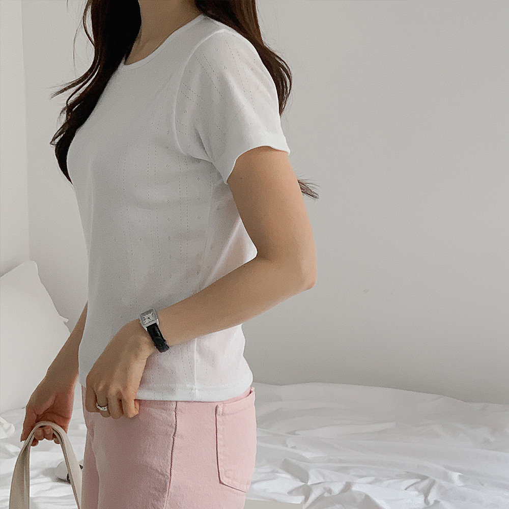잔꽃무늬 썸머 펀칭 줄무늬티셔츠 아일렛 크롭 발레코어룩 이미지 8