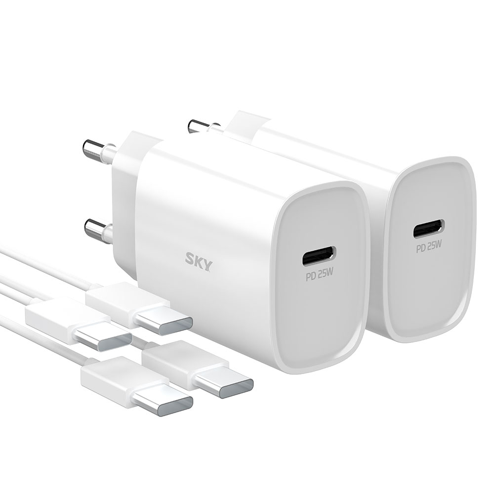 (2개입) 필 Q1X PD 25W 2포트 고속 충전기 + CtoC 케이블 화이트+화이트 - 상품 이미지