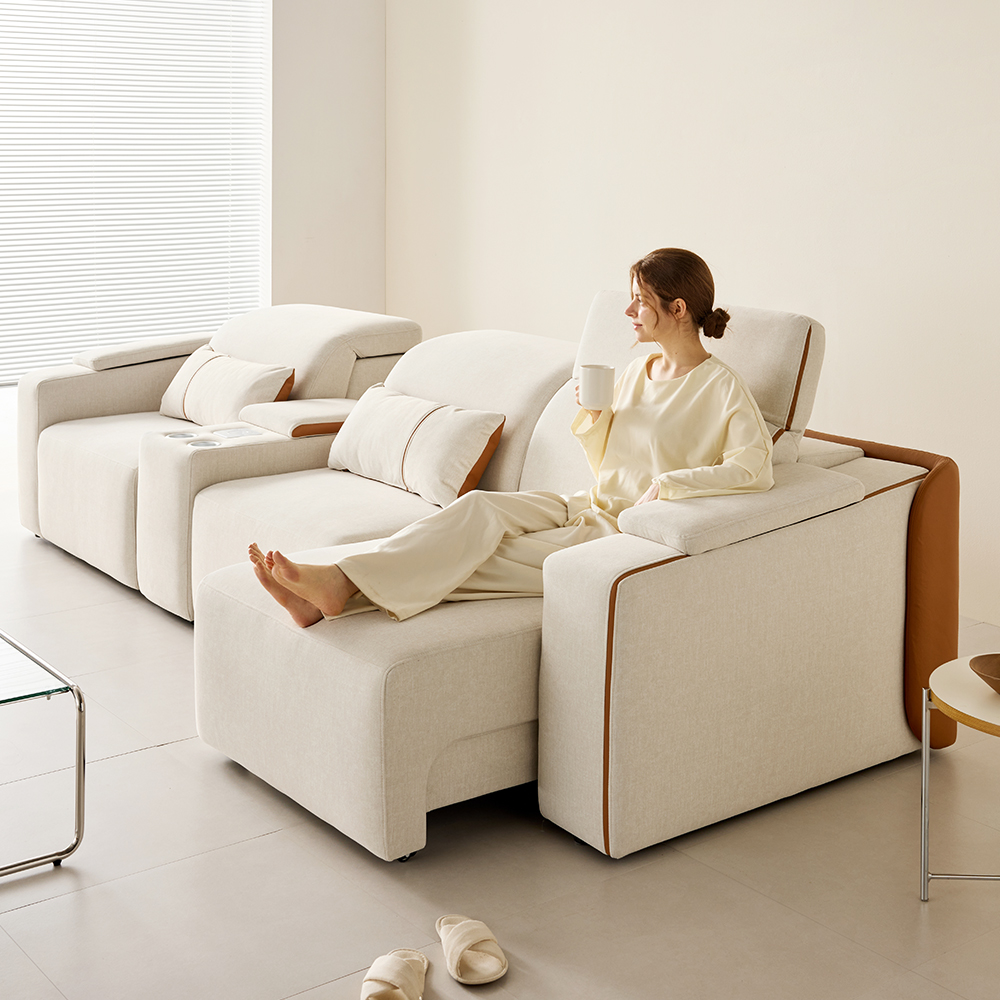 4인용 프리스티노 2세대 모션 소파 리클라이너 슬라이딩 무빙 가죽 면피 패브릭 쇼파 320