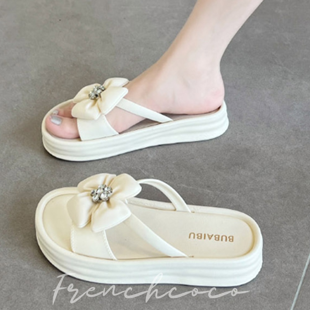 프렌치코코 큐빅 포인트 통굽 슬리퍼 여자 여름 외출 키 높이