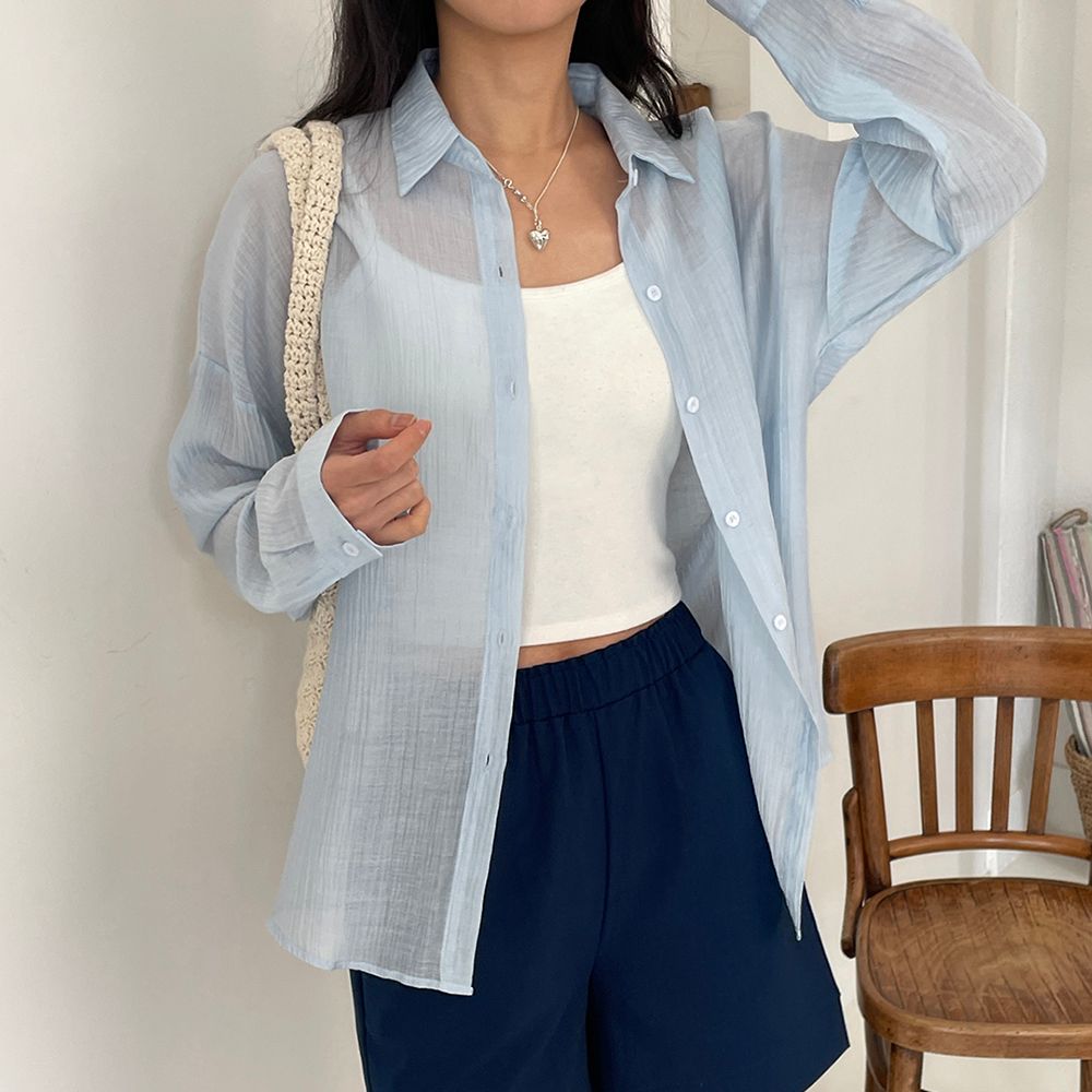실키 여자 루즈핏 블라우스 여름셔츠 시스루 블라우스 새틴 블라우스 샤틴 남방 살안타템