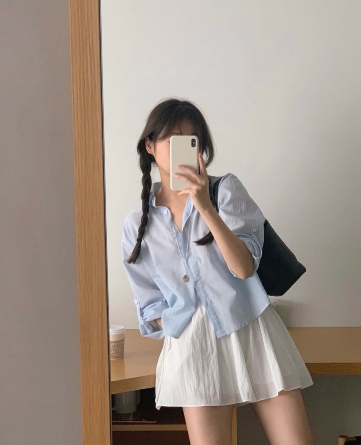 [MUNIATE] 소라 당일  liter 리터 클로이 롤업 셔츠 스트라이프 카라 스트랩 sh : MUNIATE