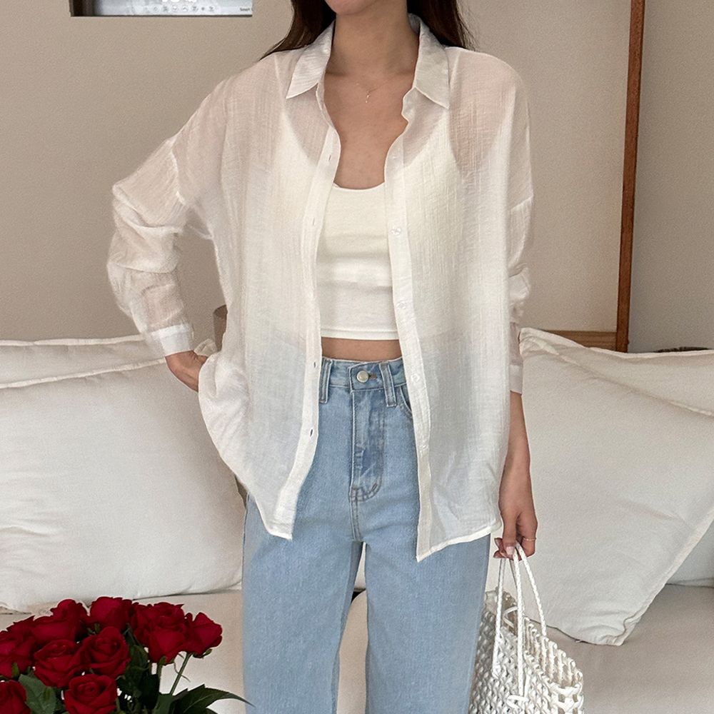 실키 여자 루즈핏 블라우스 여름셔츠 시스루 블라우스 새틴 블라우스 샤틴 남방 살안타템 이미지 2