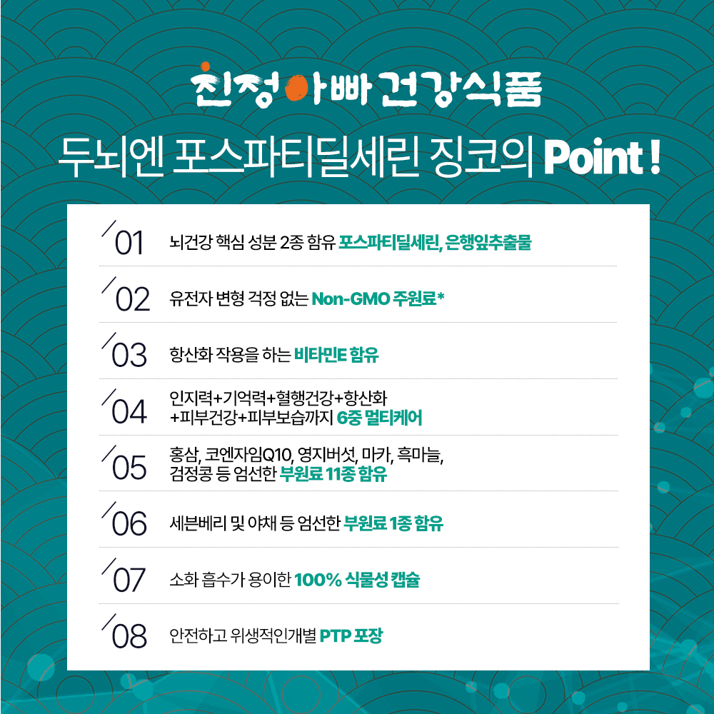 [기간한정 특별할인] (1+1) 두뇌엔 포스파티딜세린 징코 60캡슐 1개월분, 2개 친정아빠건강식품 - 상세 이미지 4