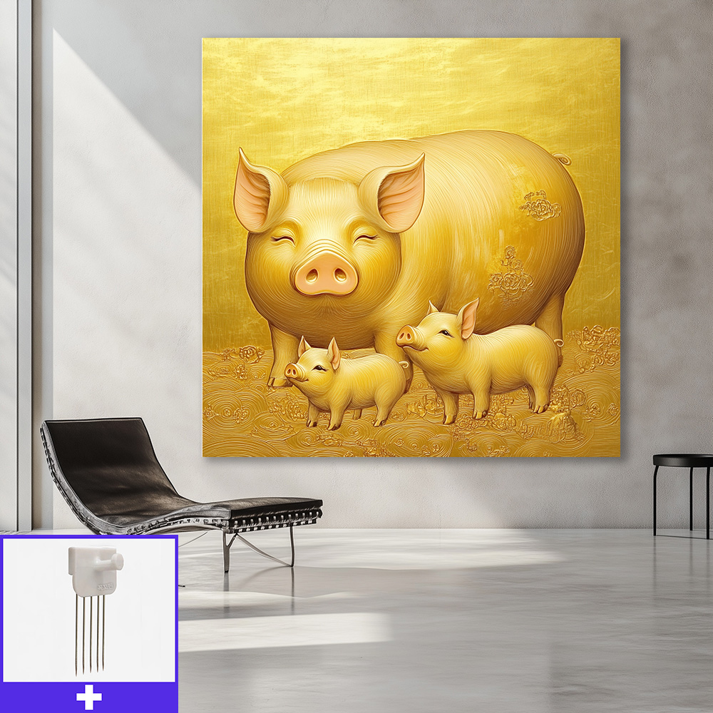 복을 부르는 황금돼지 45x45cm 캔버스 알루미늄액자 돈 들어오는 그림 - 메인 이미지