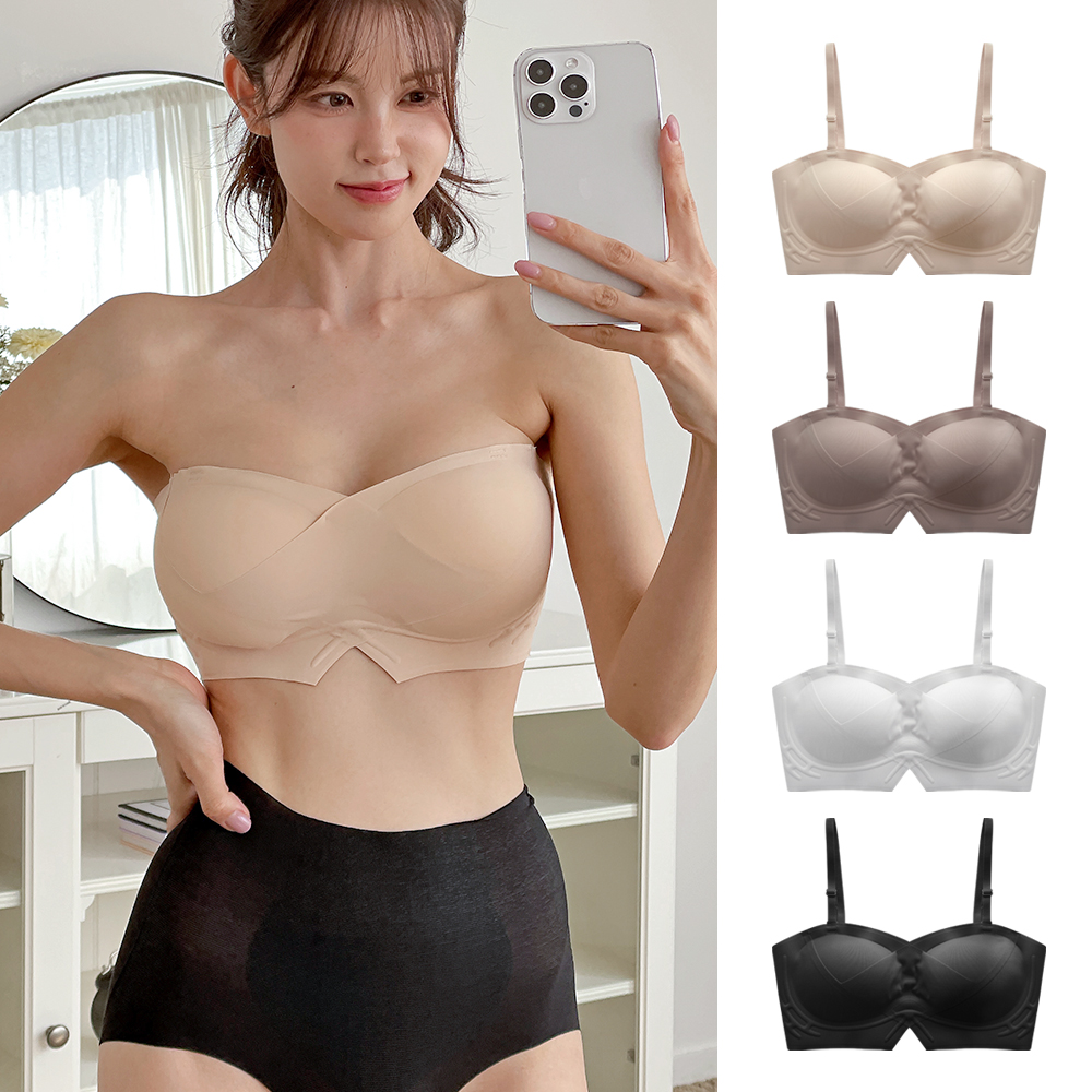핑크앤다이아 2종 볼륨패드 솔루션브라 오프숄더 튜브탑 왕뽕 웨딩 노와이어 탱크탑 - 상품 이미지