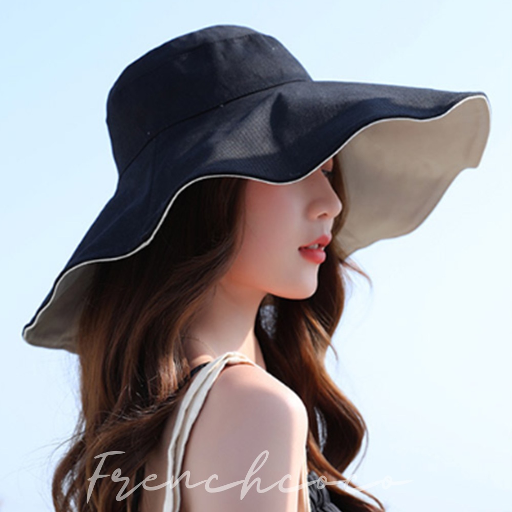 프렌치코코 와이드 챙 여성 모자 바캉스 바다 수영장 챙큰 버킷햇 페도라 - 메인 이미지