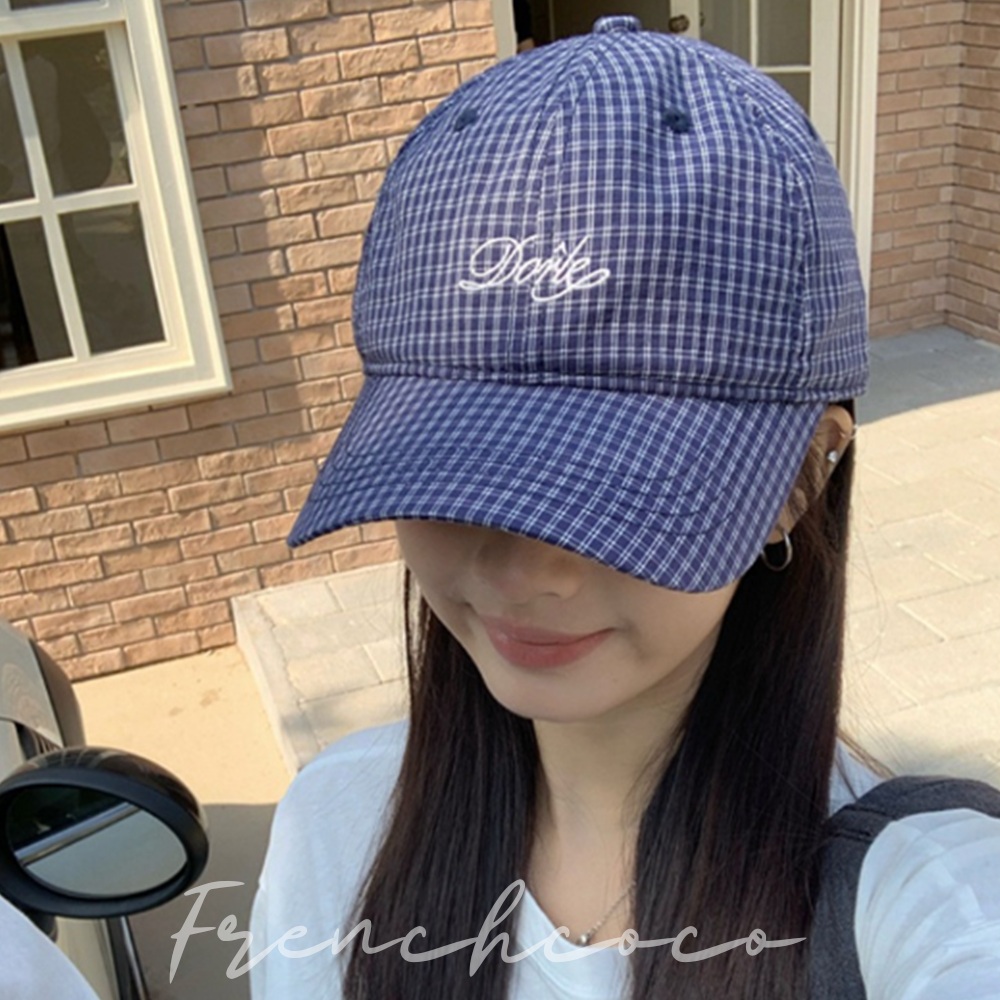 프렌치코코 체크 볼캡 캡모자 스트릿 야구모자 남여공용 커플 모자 면 자수 데일리룩 - 메인 이미지