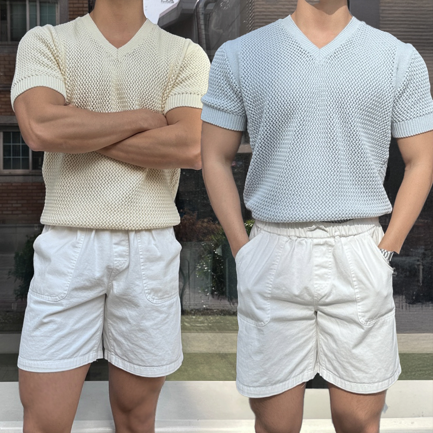 남자브이넥반팔 머슬핏반팔 - 상품 이미지