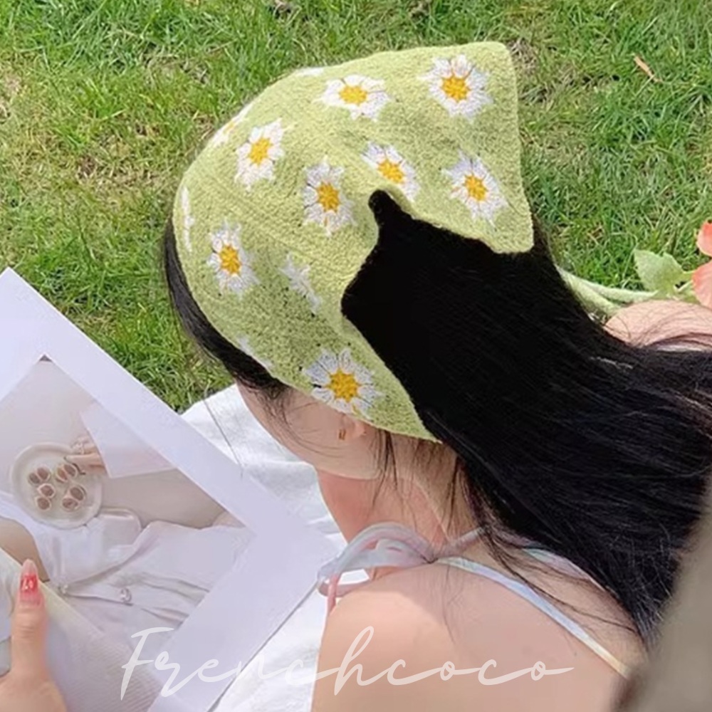 프렌치코코 두건 여성 헤드스카프 반다나 삼각두건 플라워두건 - 메인 이미지