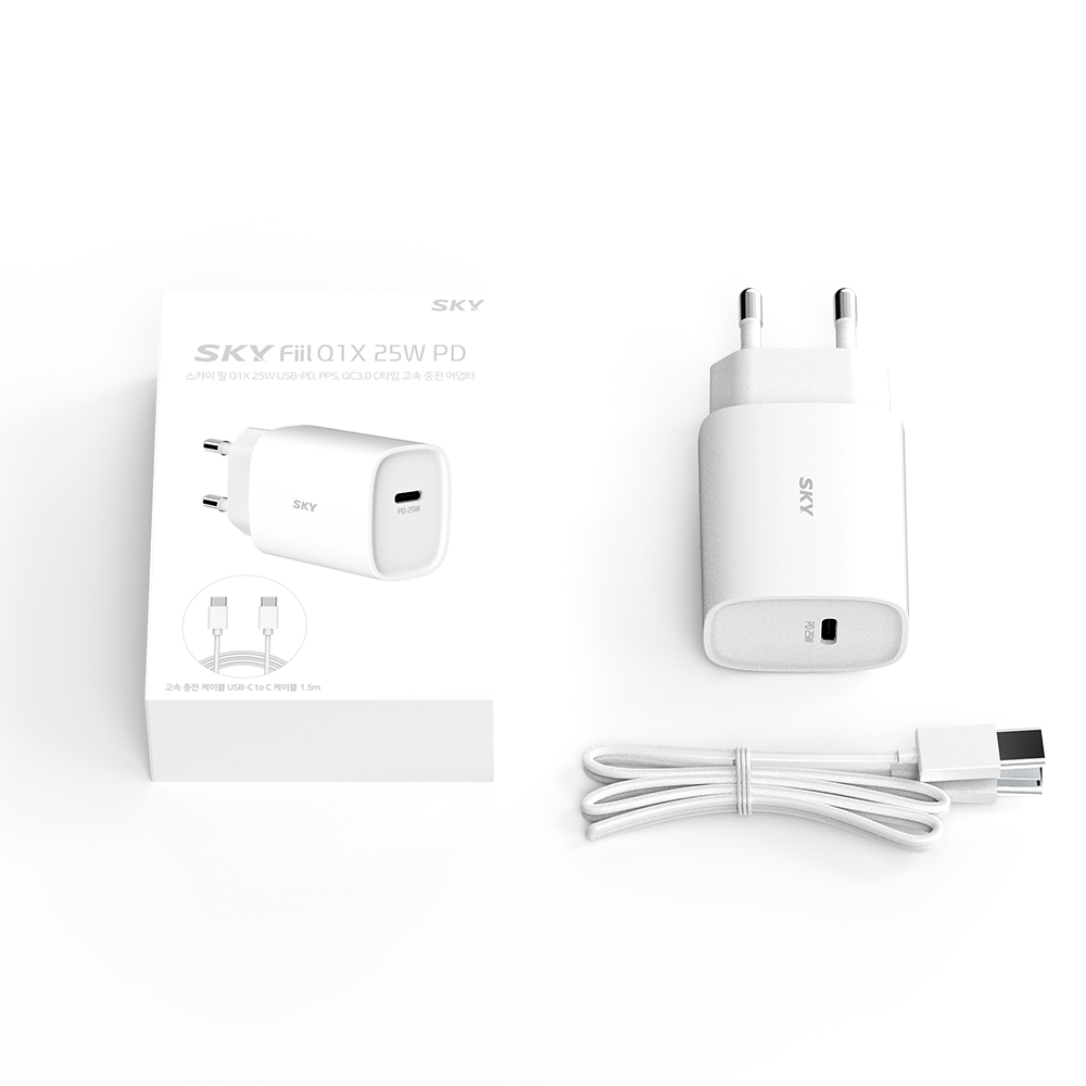 (2개입) 필 Q1X PD 25W 2포트 고속 충전기 + CtoC 케이블 화이트+화이트 이미지 8