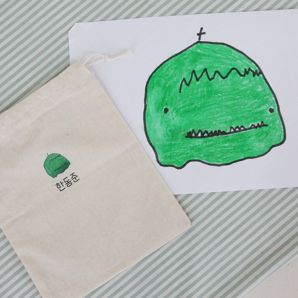 파우치 아이그림 프린팅 커스텀 제작 주머니 더스트백 어린이집 유치원 선물 여행 신발 - 상품 이미지