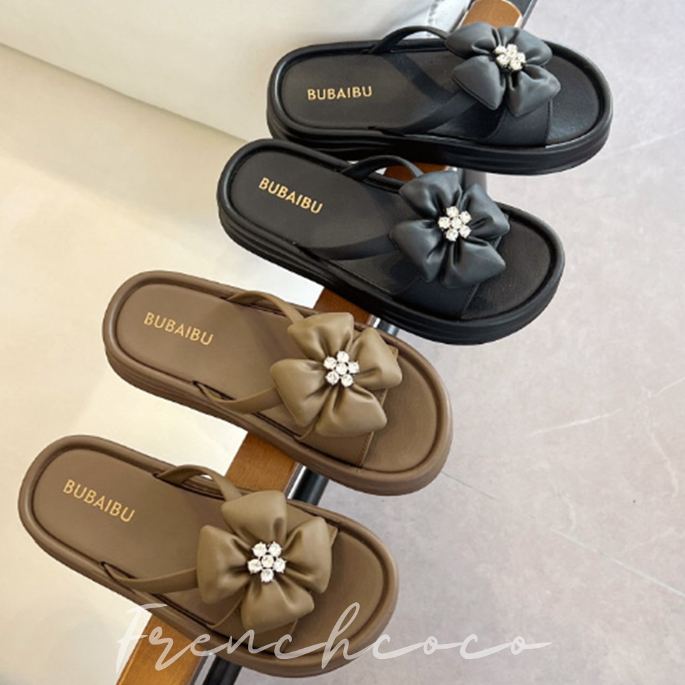 프렌치코코 통굽 슬리퍼 신발 여성 여름 고급 큐빅 꽃