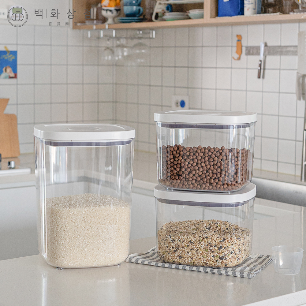 [1+1]백화상점 원터치 밀폐 투명 쌀통 보관 냉장고 잡곡 보관함