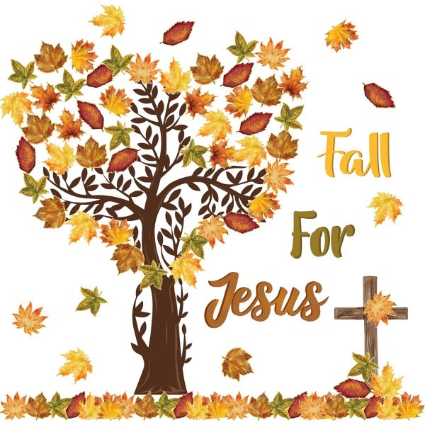 for Jesus 게시판 109PCS 단풍잎 사랑의 나무 수채화 십자 이름표 컷아웃 트림 테두리 감사한 하나님 주일 학교 칠판 장식 : 쇼핑하하1
