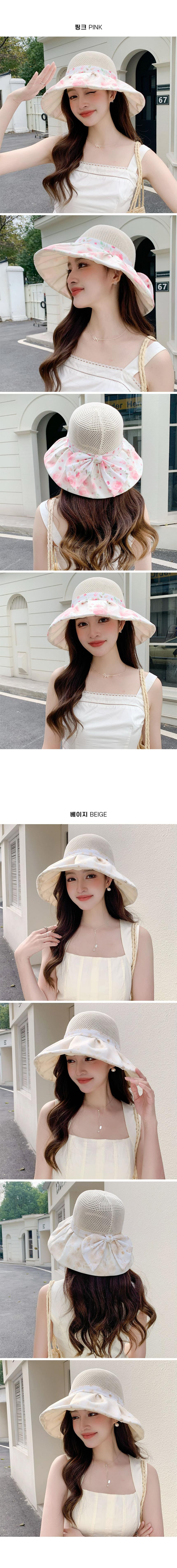 프렌치코코 플라워 리본 버킷햇 벙거지 스트랩 넓은챙 보넷 사파리 바캉스 여름 모자 - 상세 이미지 3