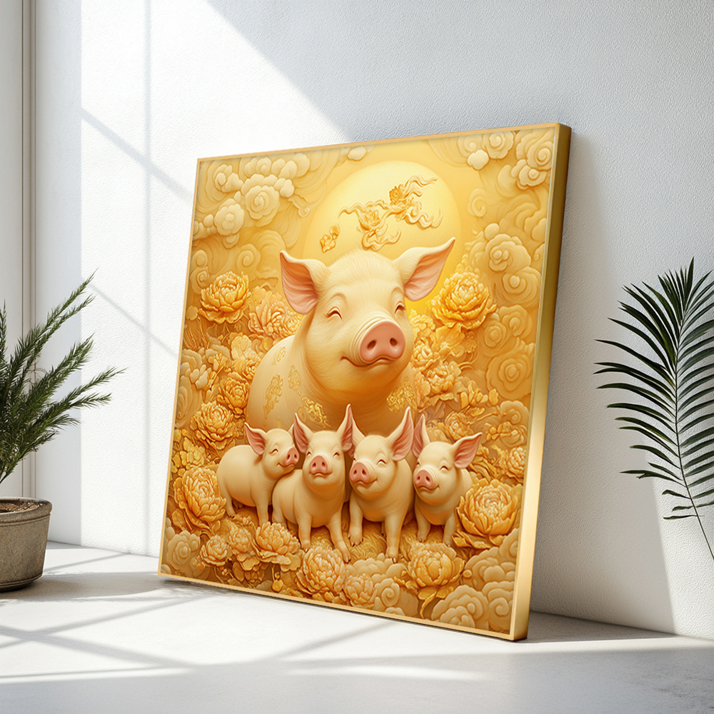 복을 부르는 황금돼지 45x45cm 캔버스 알루미늄액자 돈 들어오는 그림 - 상세 이미지 2