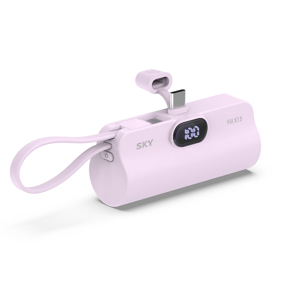 필 X13 LED 빌트인 C-C타입 휴대용 도킹형 미니 보조배터리 5000mAh, 퍼플