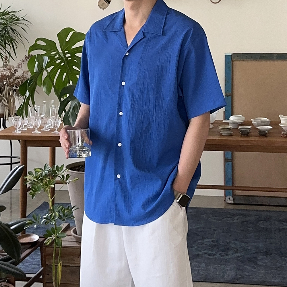 남자 반팔셔츠 오픈카라 오버핏 여름 남방 남자 셔츠 - 상세 이미지 4