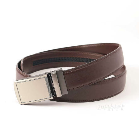 [고마음샵] 자동버클 소가죽 벨트 실버브라운 고급밸트 벨트가죽 남친선물 50대남자선물 중요한미팅이있는날