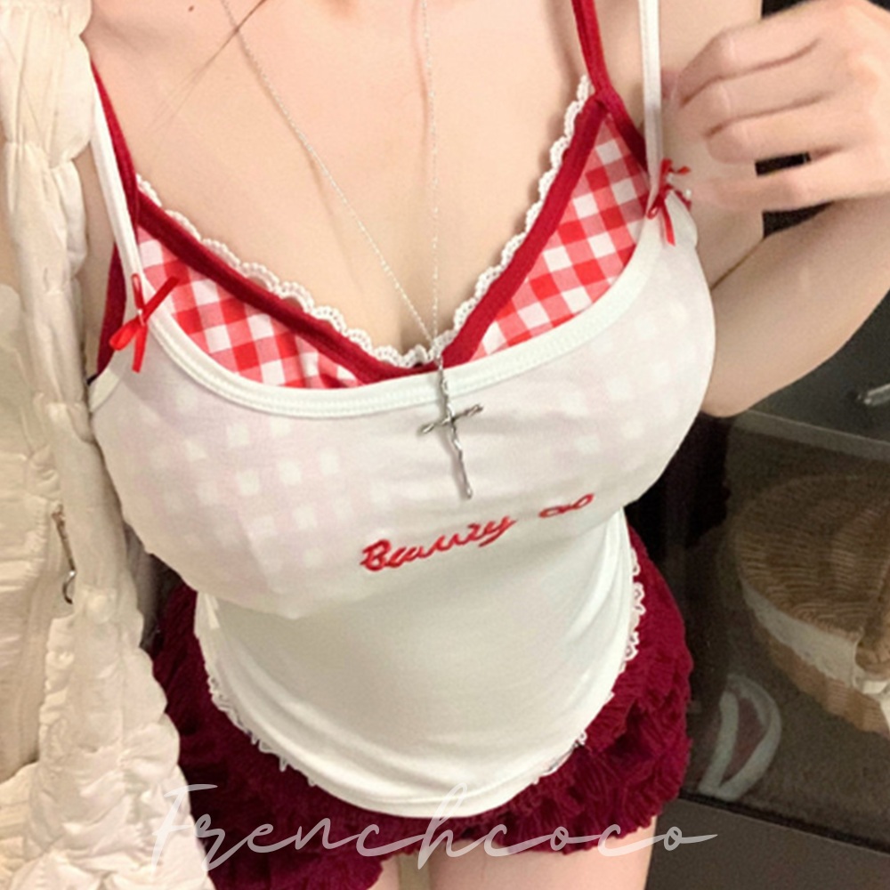 프렌치코코 레이스 셔링 캡나시 끈나시 나시 이너 민소매 레이어드 브라렛 브라탑 - 메인 이미지