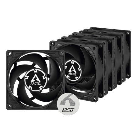 [해외]ARCTIC P8 PWM PST(5팩) - 80mm 케이스 팬, 공유 기술(PST), 압력 최적화, 조용한 모터, 컴퓨터, 팬 속도: 200-3000 RPM 검은색
