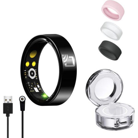 [해외]남성용 스마트 링, 건강 트래커 웨어러블, IP68 방수 피트니스 트래커, 충전 케이스 및 보호기가 있는 수면 모니터, 원격 사진 촬영, 가족 관리, 앱 수수료 없는 운동