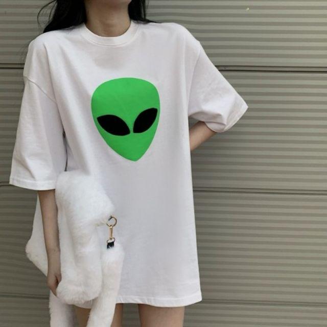 여자 외계인 반팔 박스  티셔츠 : 파랑 스토어